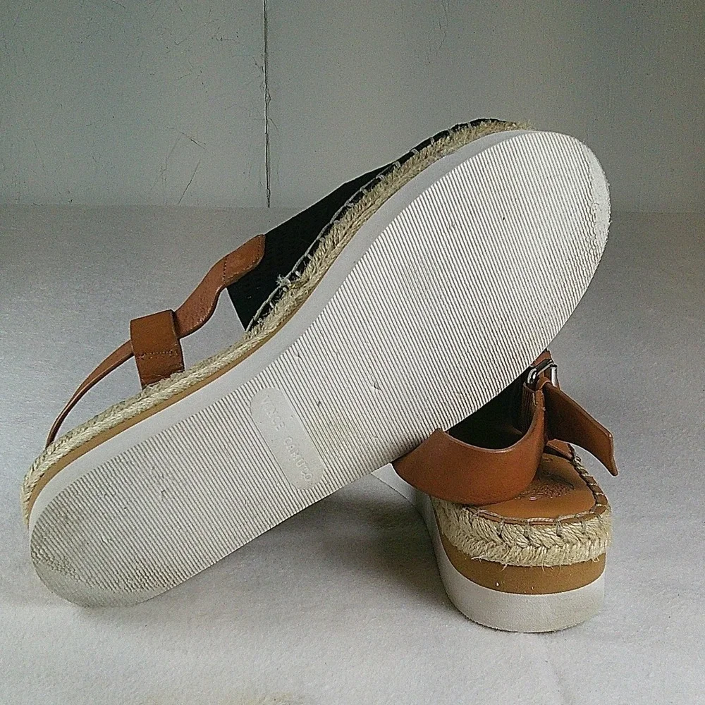Vince Camuto Brettal Black Perforated Leather Espadrille Platform Sandals 8.5M